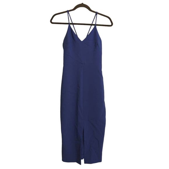 Likely Brooklyn Midi Dress Blue Stretch V Neck Sleeveless Slit Party 00 New - Picture 1 of 13